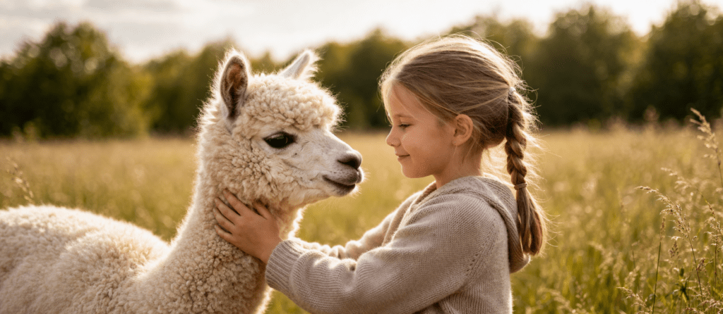 Alpaka Begegnung Kinder Brandenburg ruhige Erfahrung