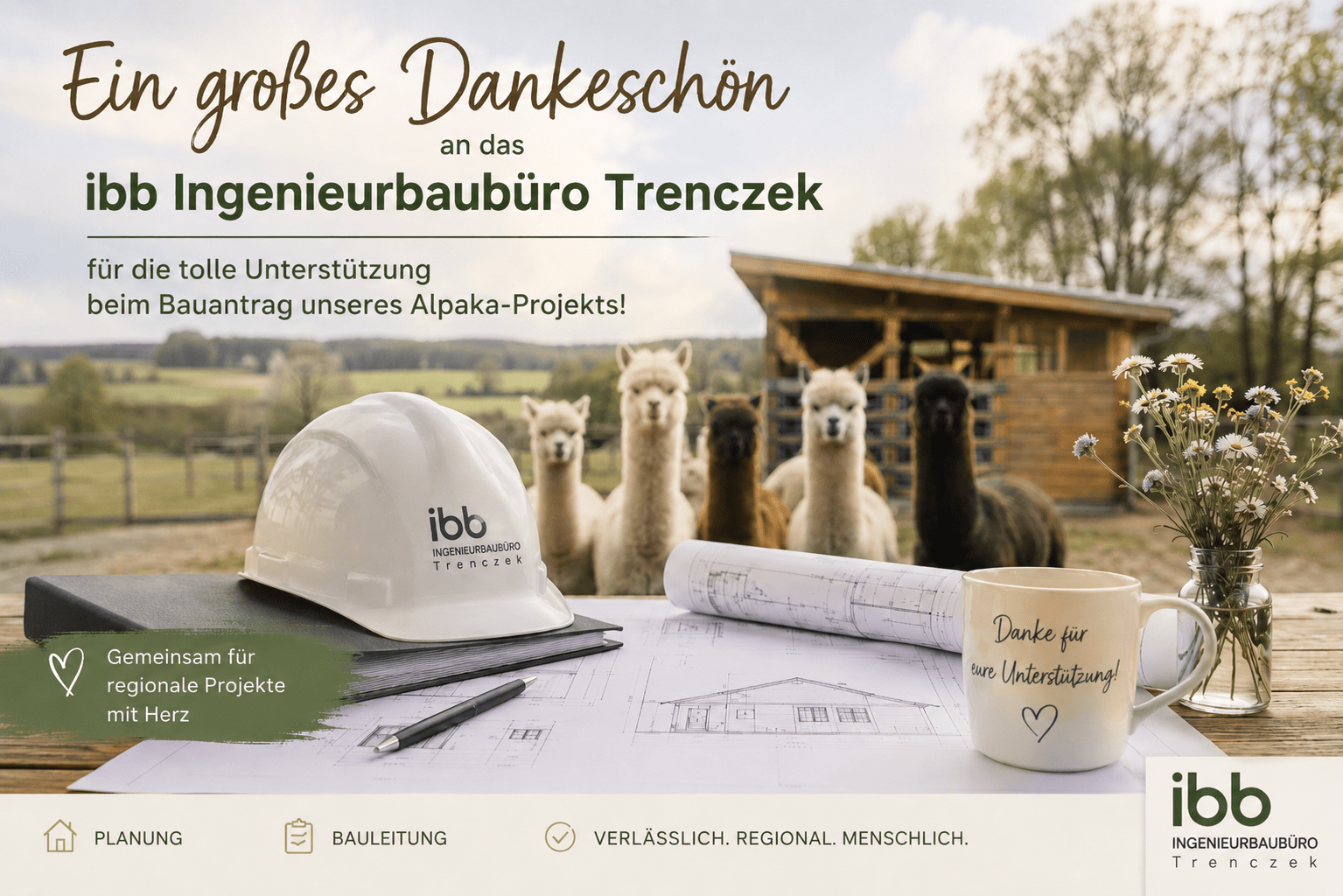 Bauantrag für den Alpaka Stall mit Unterstützung vom ibb Ingenieurbaubüro Trenczek